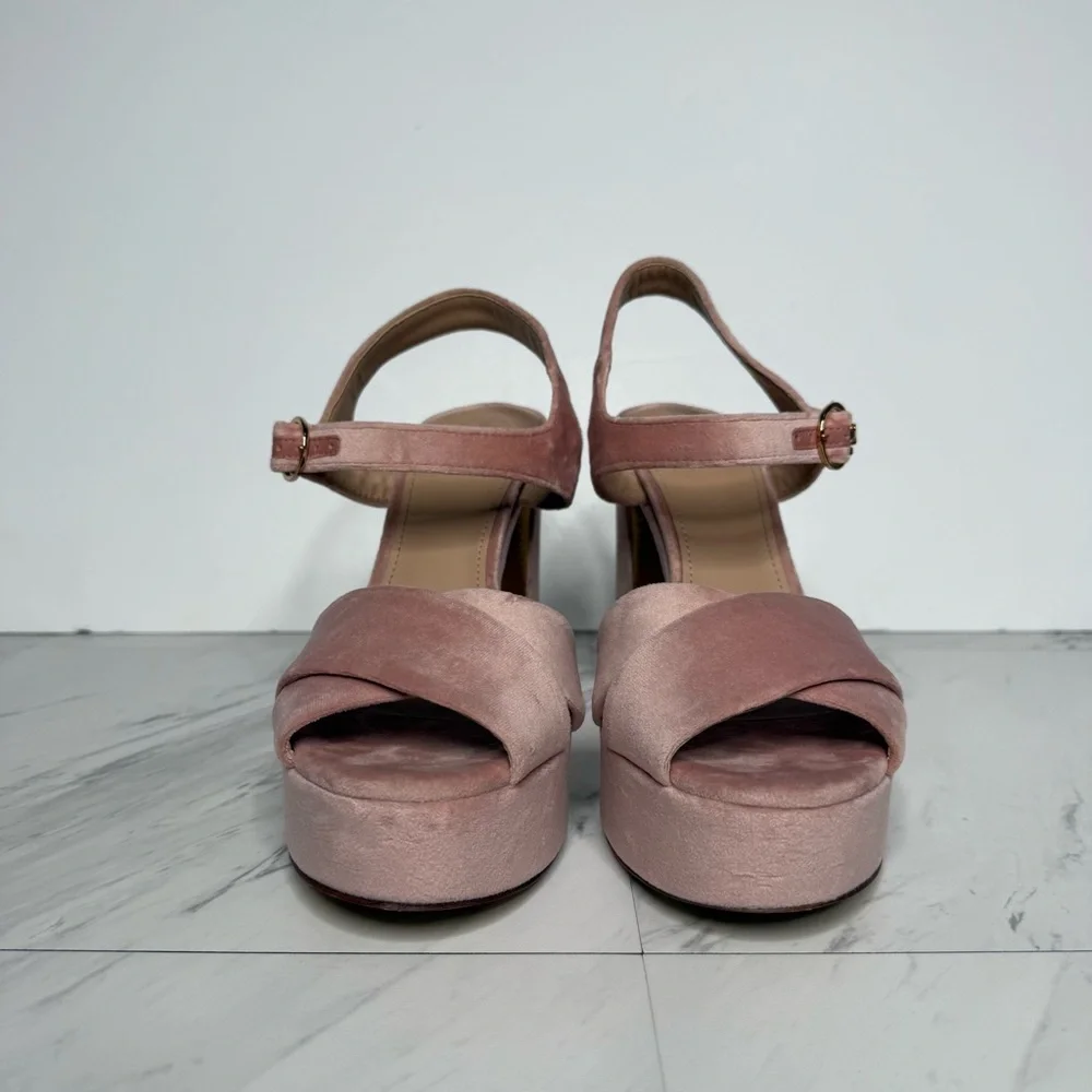 Tory Burch Loretta Pink Velvet Platform Heeled Sandal 10 1/2 M